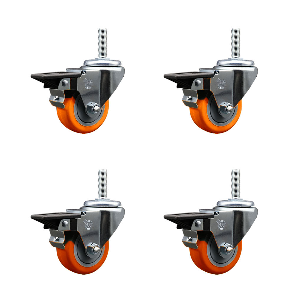 SCC-TS20S314-PPUB-ORG-PLB-34212-4 Polyurethane Swivel Threaded Stem Caster with 3 x 1.25 in. Orange Wheels & 0.75 in. Stems - Set of 4
