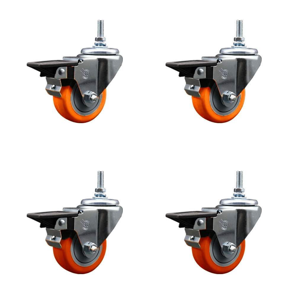 SCC-TS20S314-PPUB-ORG-PLB-381615-4 Polyurethane Swivel Threaded Stem Caster with 3 x 1.25 in. Orange Wheels & 0.38 in. Stems - Set of 4