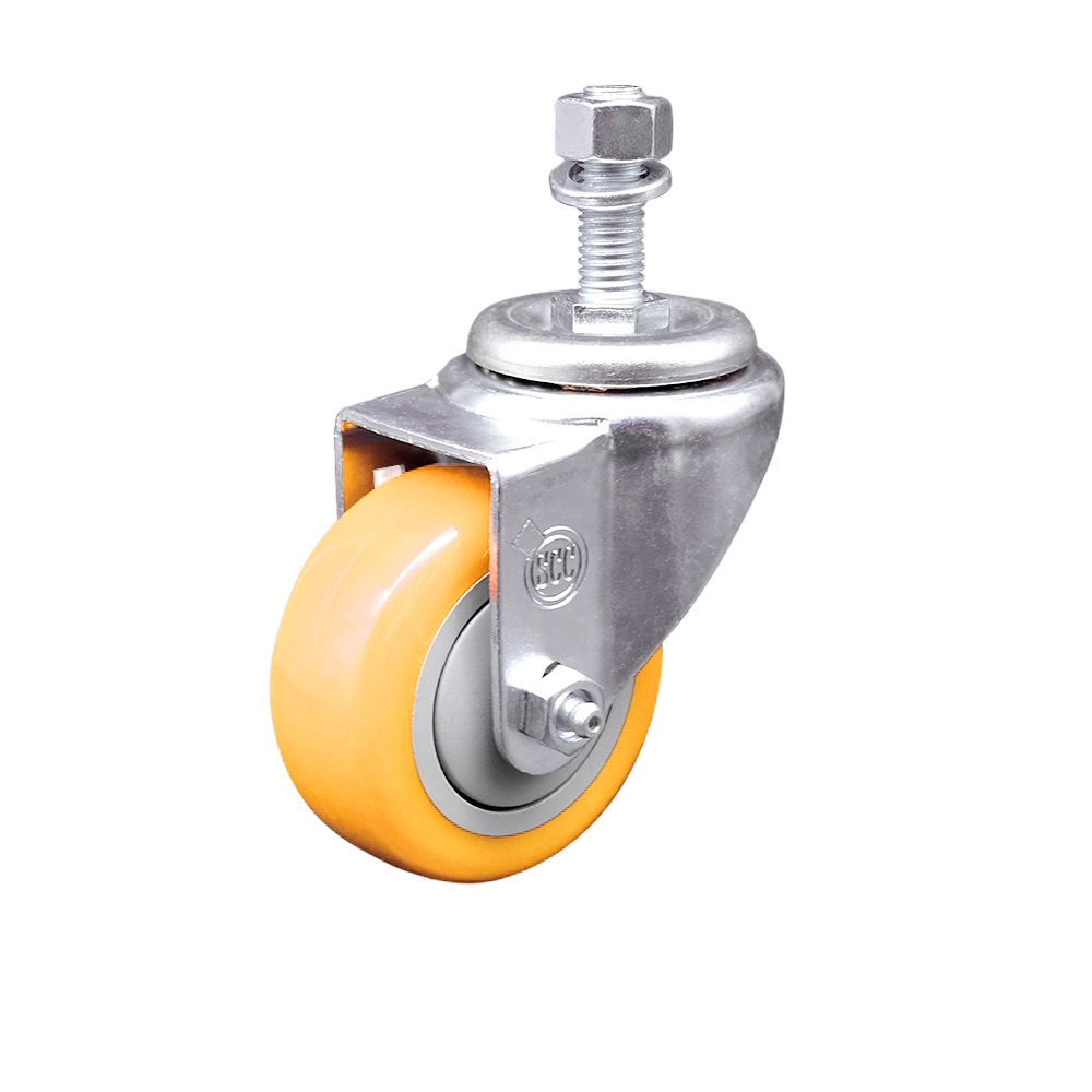 SCC-TS20S314-PPUB-YEL-M1215 Polyurethane Swivel Threaded Stem Caster with 3 x 1.25 in. Yellow Wheel & 12 mm Stem