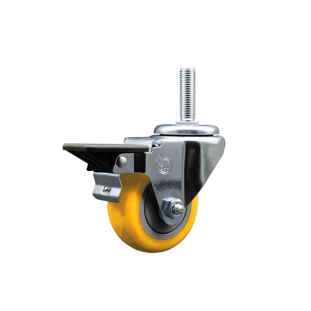 SCC-TS20S314-PPUB-YEL-PLB-34212 Polyurethane Swivel Threaded Stem Caster with 3 x 1.25 in. Yellow Wheel & 0.75 in. Stem & Posi Locking Brake