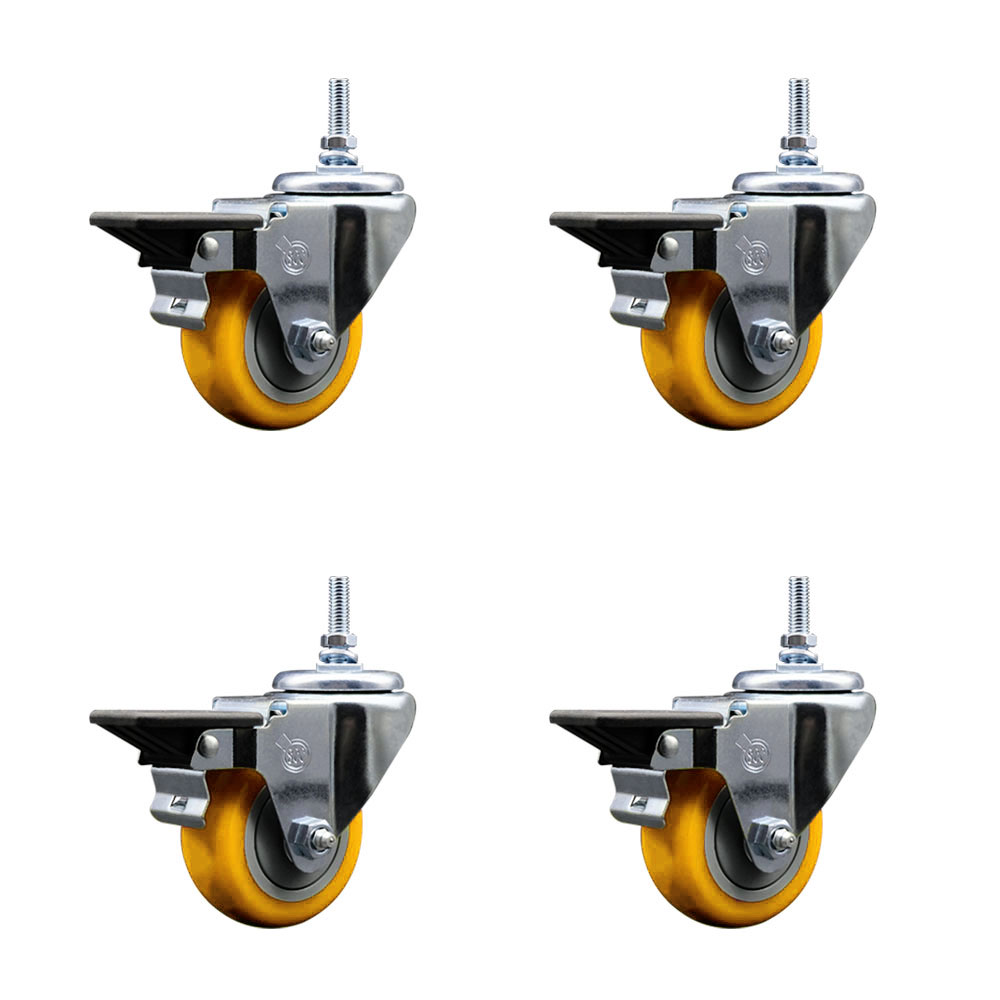 SCC-TS20S314-PPUB-YEL-PLB-381615-4 Polyurethane Swivel Threaded Stem Caster with 3 x 1.25 in. Yellow Wheels & 0.38 in. Stems - Set of 4