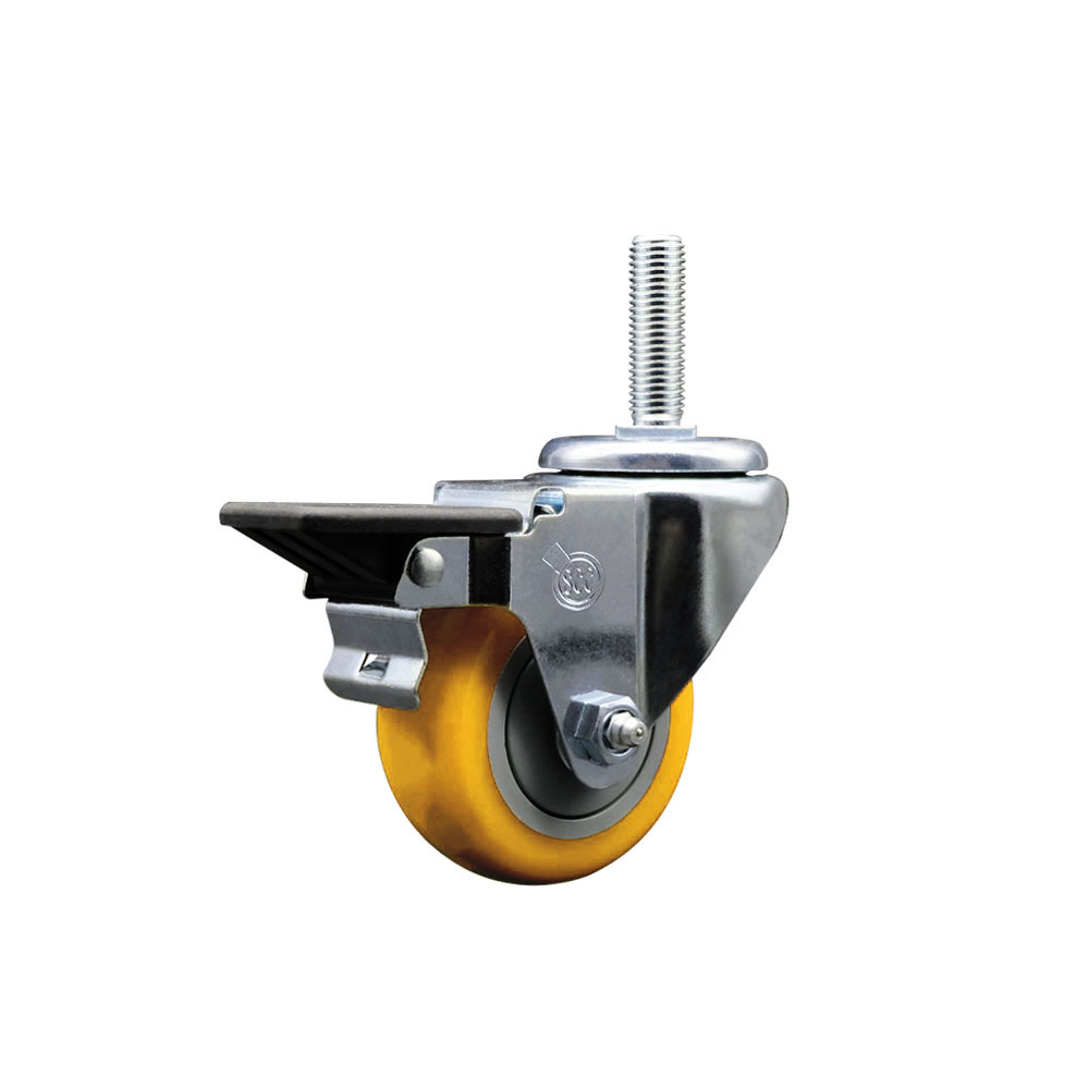 SCC-TS20S314-PPUB-YEL-PLB-58212 Polyurethane Swivel Threaded Stem Caster with 3 x 1.25 in. Yellow Wheel & 0.63 in. Stem & Posi Locking Brake
