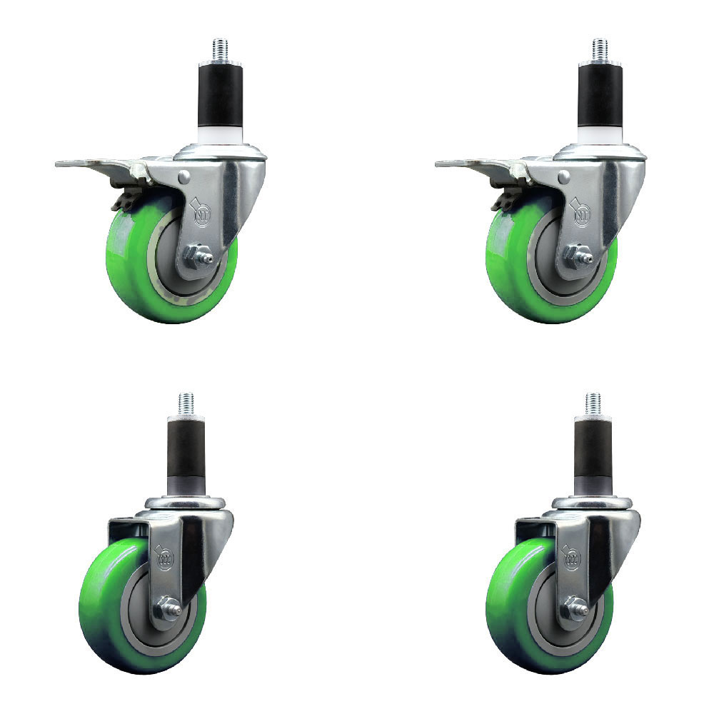 SCC-EXTTL20S3514-PPUB-GRN-2-S-2-114 Polyurethane Swivel Expanding Stem Caster with 3.5 in. Green Wheels & 1.25 in. Stems - Set of 4