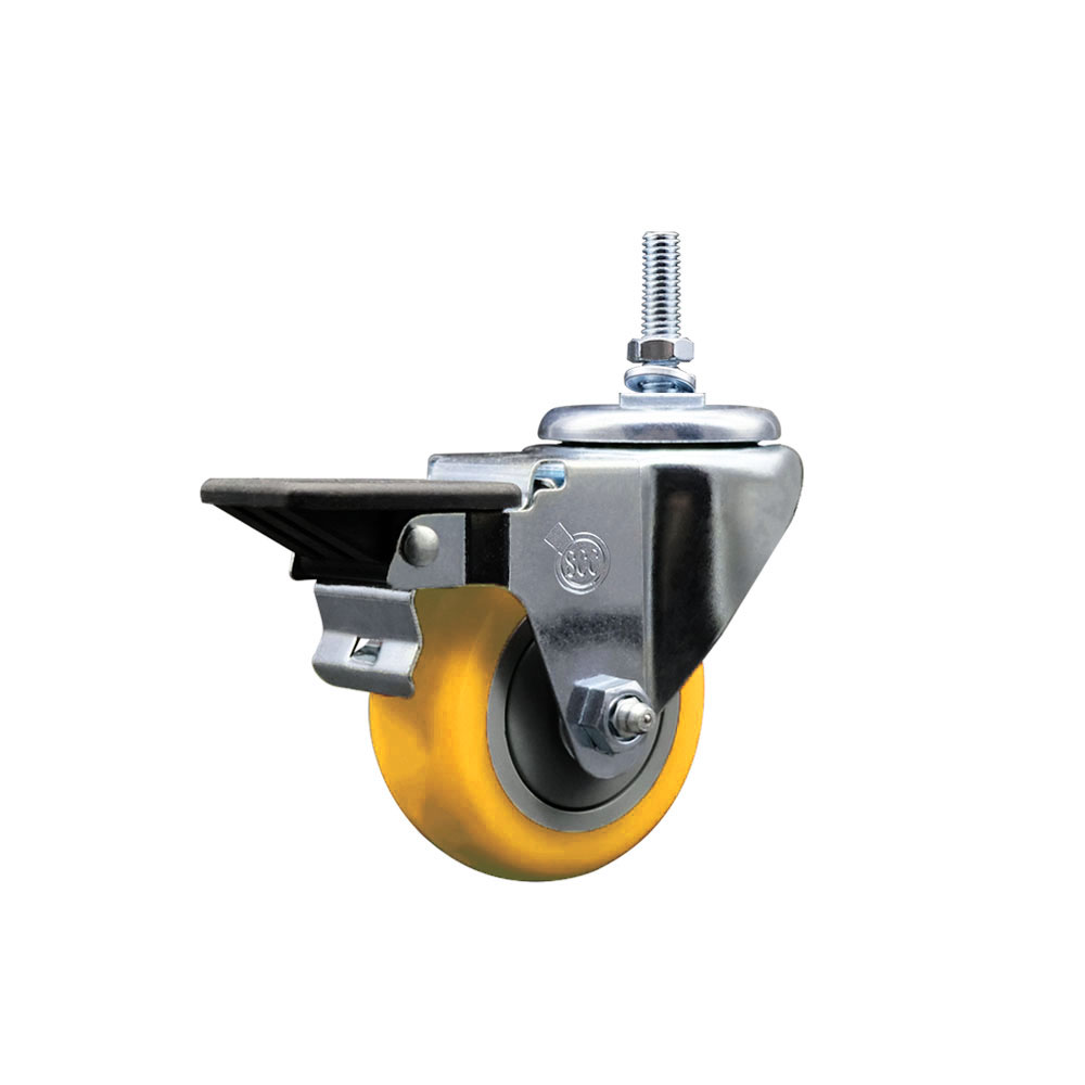 SCC-TS20S314-PPUB-YEL-PLB-M1215 Polyurethane Swivel Threaded Stem Caster with 3 x 1.25 in. Yellow Wheel & 12 mm Stem & Posi Locking Brake
