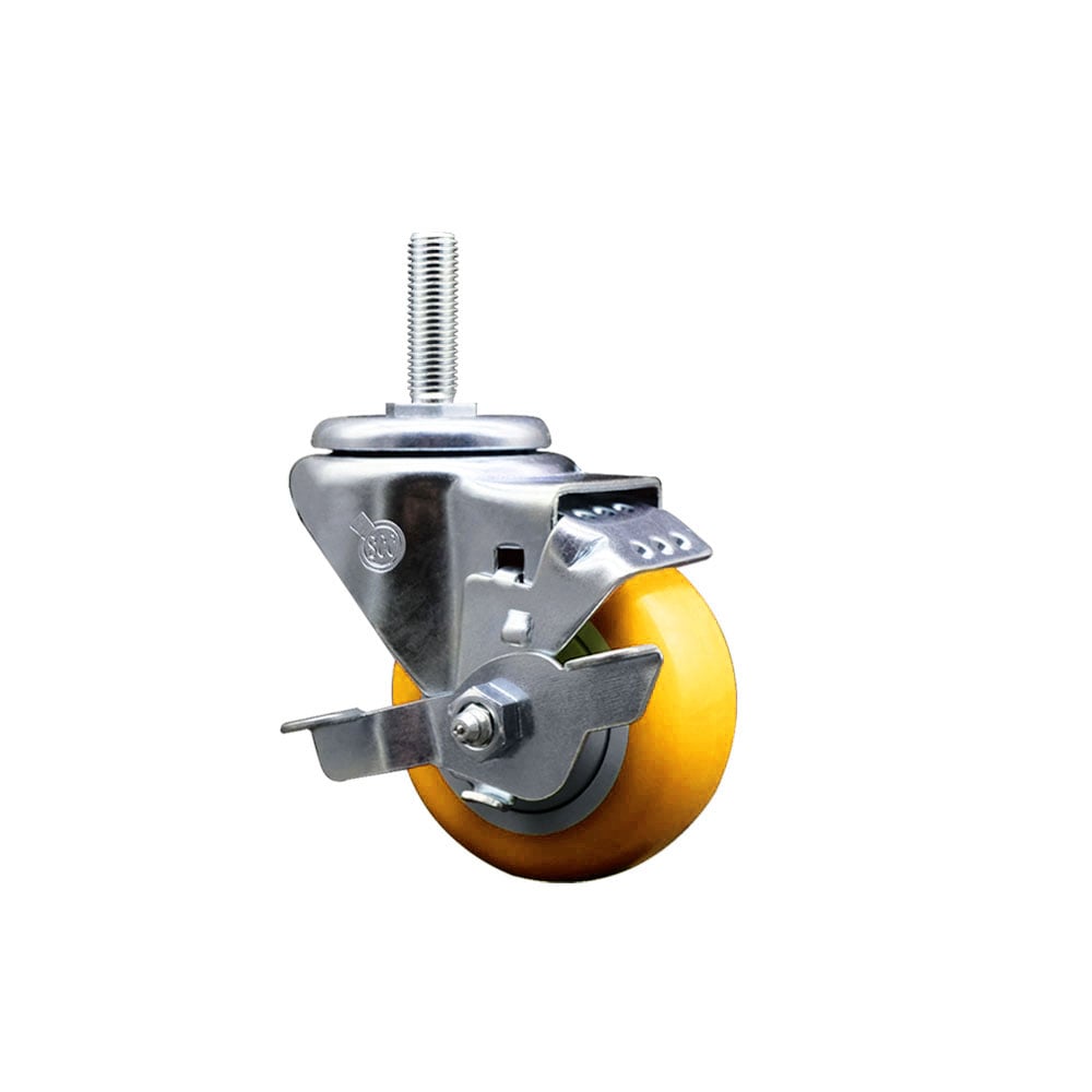 SCC-TS20S314-PPUB-YEL-TLB-34212 Polyurethane Swivel Threaded Stem Caster with 3 x 1.25 in. Yellow Wheel & 0.75 in. Stem & Top Locking Brake