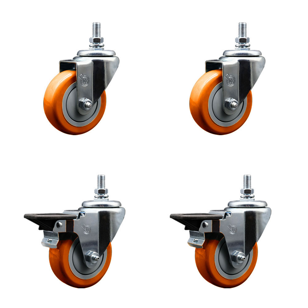 SCC-TS20S3514-PPUBORG-121315-2-PLB-2 Polyurethane Swivel Threaded Stem Caster with 3.5 x 1.25 in. Orange Wheels & 0.5 in. Stems - Set of 4