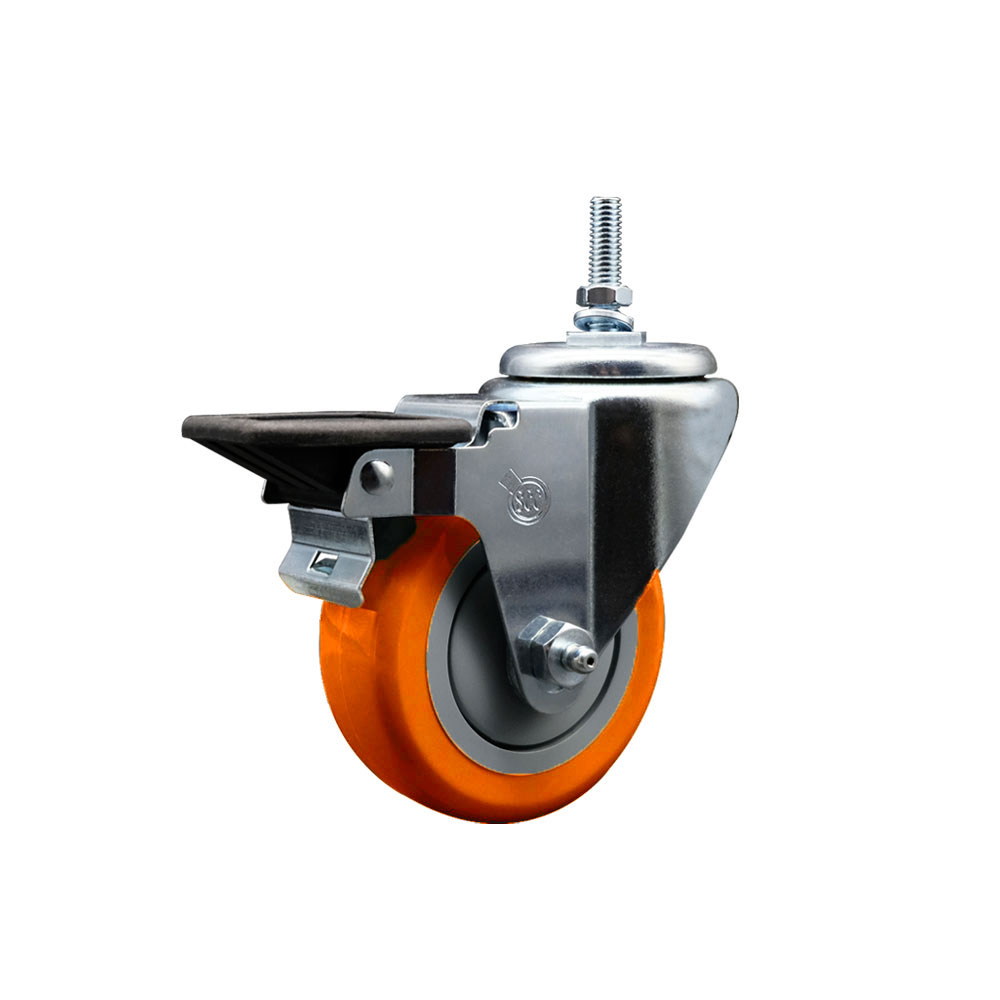 SCC-TS20S3514-PPUB-ORG-PLB-M1215 Polyurethane Swivel Threaded Stem Caster with 3.5 x 1.25 in. Orange Wheel & 12 mm Stem & Posi Locking Brake