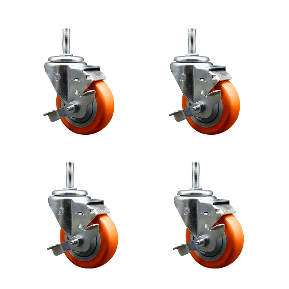SCC-TS20S3514-PPUB-ORG-TLB-58212-4 Polyurethane Swivel Threaded Stem Caster with 3.5 x 1.25 in. Orange Wheels & 0.63 in. Stems - Set of 4