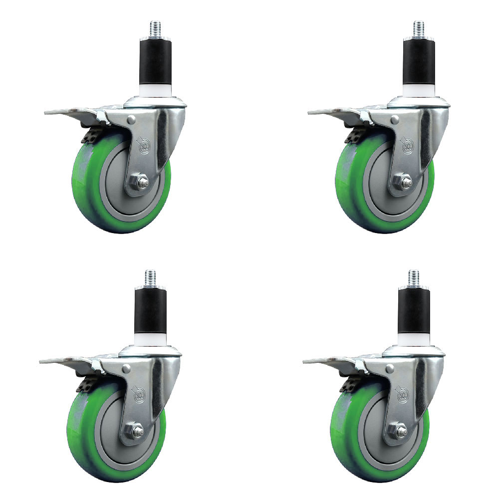 SCC-EXTTL20S414-PPUB-GRN-112-4 Polyurethane Swivel Expanding Stem Caster with 4 in. Green Wheels & 1.5 in. Stems - Set of 4