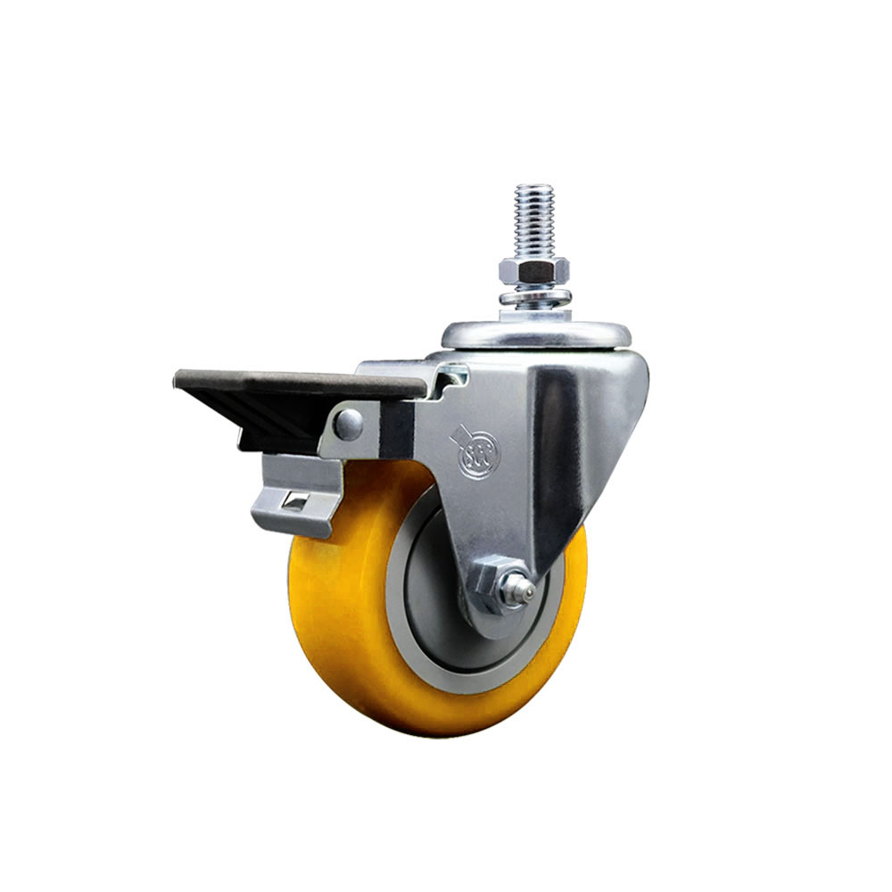 SCC-TS20S3514-PPUB-YEL-PLB-M1015 Polyurethane Swivel Threaded Stem Caster with 3.5 x 1.25 in. Yellow Wheel & 10 mm Stem & Posi Locking Brake