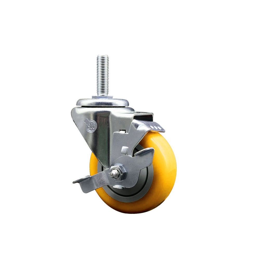SCC-TS20S3514-PPUB-YEL-TLB-34212 Polyurethane Swivel Threaded Stem Caster with 3.5 x 1.25 in. Yellow Wheel & 0.75 in. Stem & Top Locking Brake