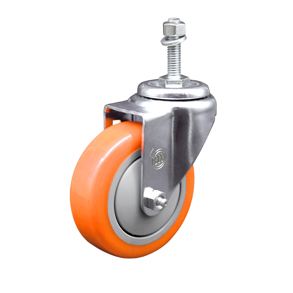 SCC-TS20S414-PPUB-ORG-M1015 Polyurethane Swivel Threaded Stem Caster with 4 x 1.25 in. Orange Wheel & 10 mm Stem