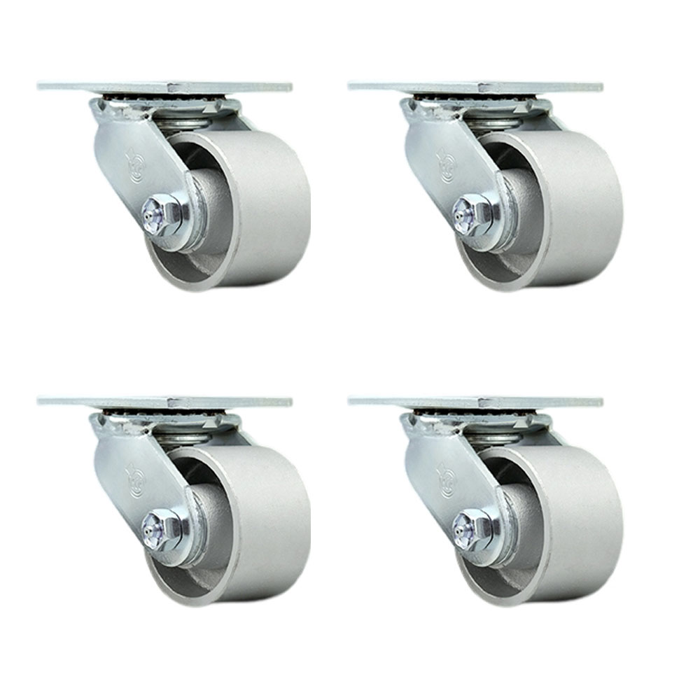 SCC-30CS3420-SSR-BSL-4 Semi Steel Cast Iron Swivel Top Plate Casters, Heavy Duty with 3.25 in. Wheels - 2800 lbs Total Capacity - Set of 4