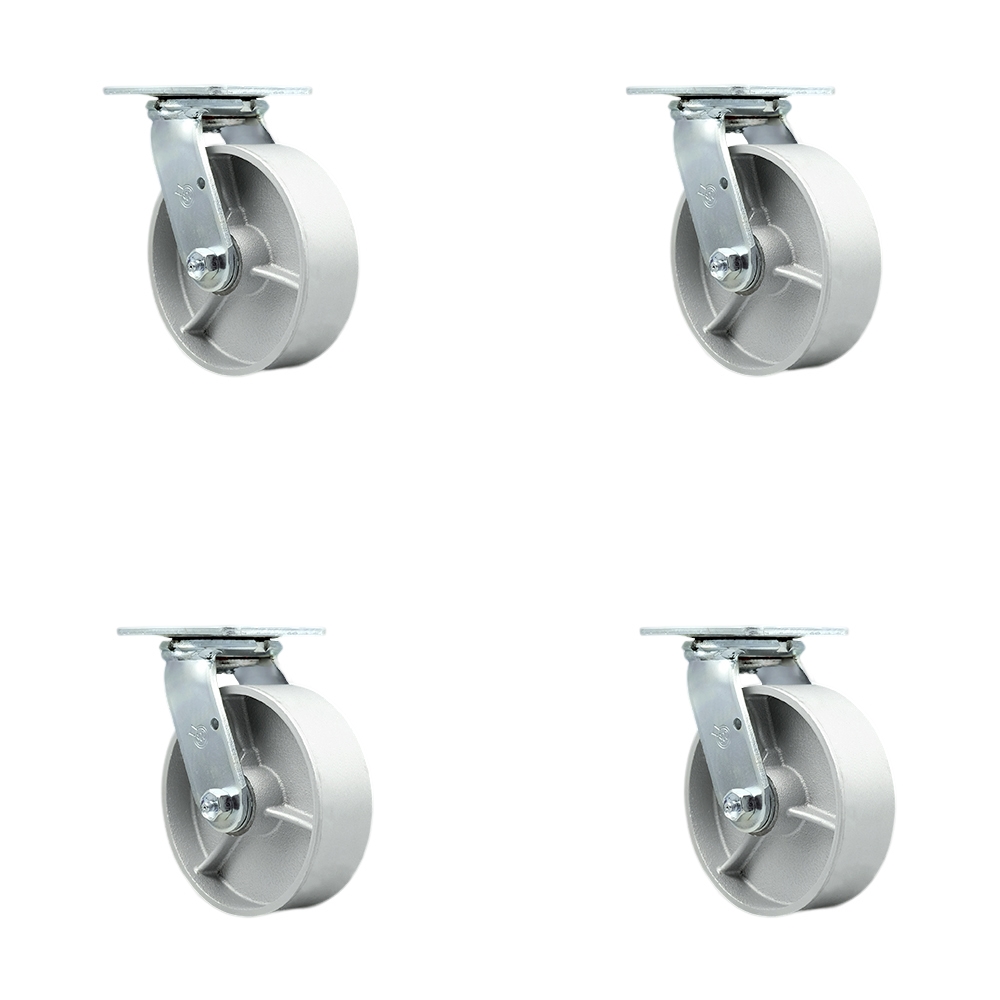 SCC-30CS620-SSR-BSL-4 Semi Steel Cast Iron Swivel Top Plate Casters, Heavy Duty with 6 in. Wheels - 4800 lbs Total Capacity - Set of 4