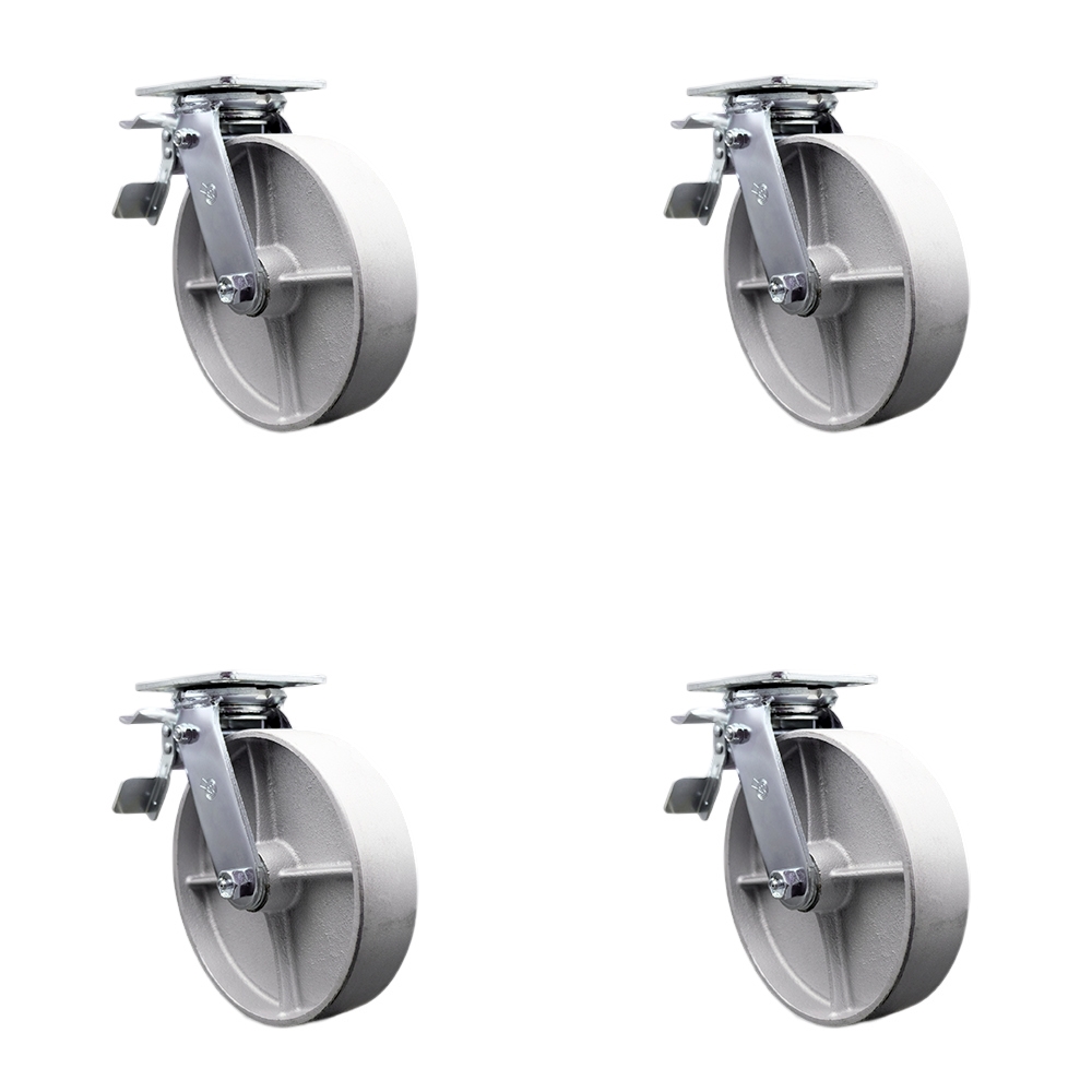 SCC-TTL30S820-SSR-4 Semi Steel Cast Iron Swivel Top Plate Casters, Heavy Duty with 8 in. Wheels - 5000 lbs Total Capacity - Set of 4
