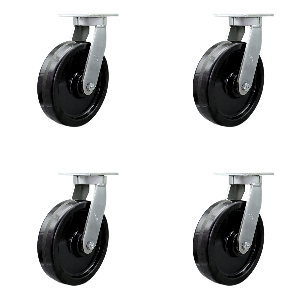 SCC-KP92S1230-PHR-BSL-4 12 in. Swivel Top Plate Caster Set Extra Heavy Duty Casters with Phenolic Wheels - Set of 4