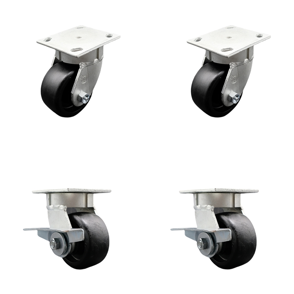 SCC-KP30S420-GFNR-2-SLB-2 Kingpinless Glass Filled Nylon Swivel Top Plate Caster with 4 x 2 in. Black Wheels - 4800 lbs Total Capacity - Set of 4
