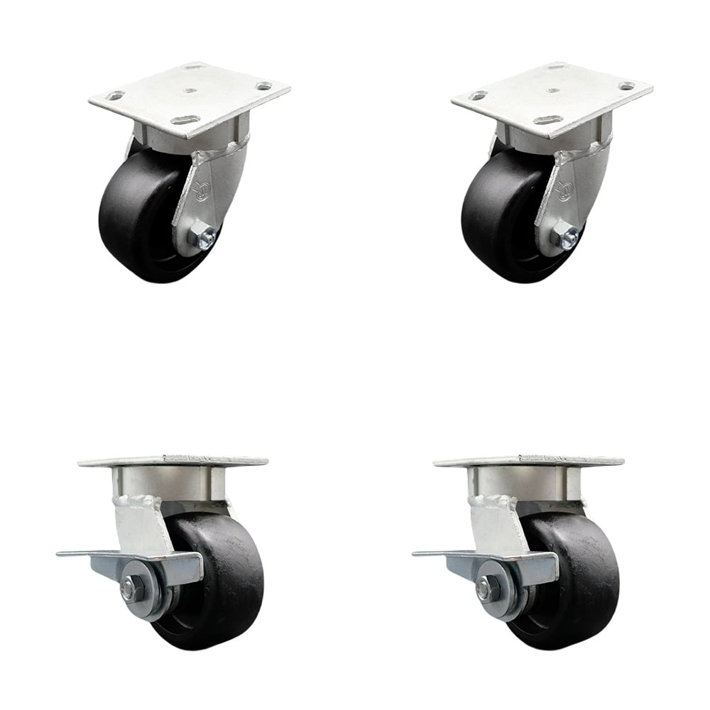 SCC-KP30S420-GFNR-BSL-2-SLB-2 Kingpinless Glass Filled Nylon Swivel Top Plate Caster with 4 x 2 in. Black Wheels - 4800 lbs Total Capacity - Set of 4