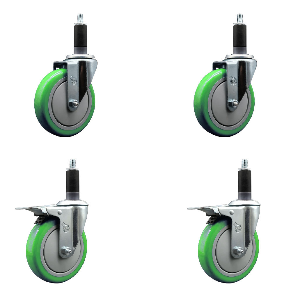 SCC-EXTTL20S514-PPUB-GRN-2-S-2-118 Polyurethane Swivel Expanding Stem Caster with 5 in. Green Wheels & 1.13 in. Stems - Set of 4