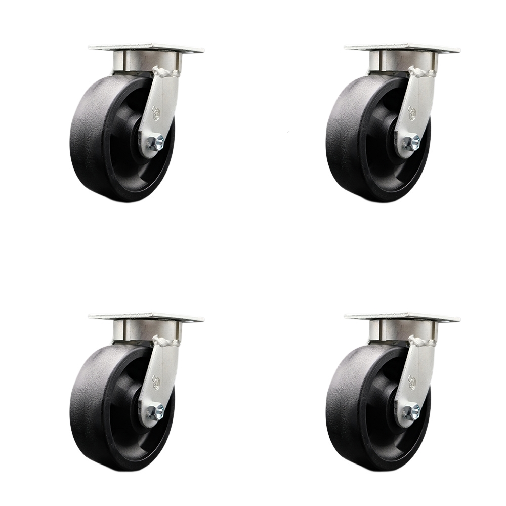 SCC-KP30S620-GFNR-BSL-4 Kingpinless Glass Filled Nylon Swivel Top Plate Caster with 6 x 2 in. Black Wheels - 5000 lbs Total Capacity - Set of 4