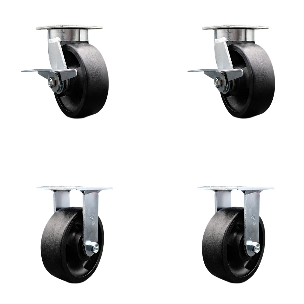 SCC-KP30S620-GFNR-SLB-2-R-2 Kingpinless Glass Filled Nylon Swivel Top Plate Caster with 6 x 2 in. Black Wheels - 5000 lbs Total Capacity - Set of 4
