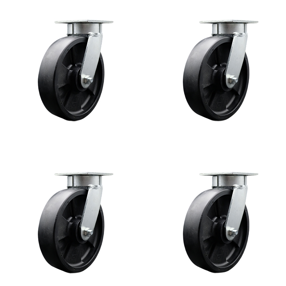 SCC-KP30S820-GFNR-BSL-4 Kingpinless Glass Filled Nylon Swivel Top Plate Caster with 8 x 2 in. Black Wheels - 5000 lbs Total Capacity - Set of 4