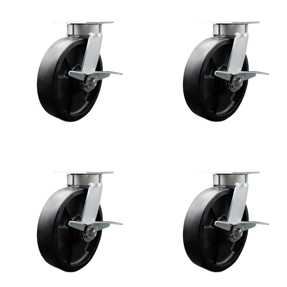 SCC-KP30S820-GFNR-SLB-4 Kingpinless Glass Filled Nylon Swivel Top Plate Caster with 8 x 2 in. Black Wheels - 5000 lbs Total Capacity - Set of 4