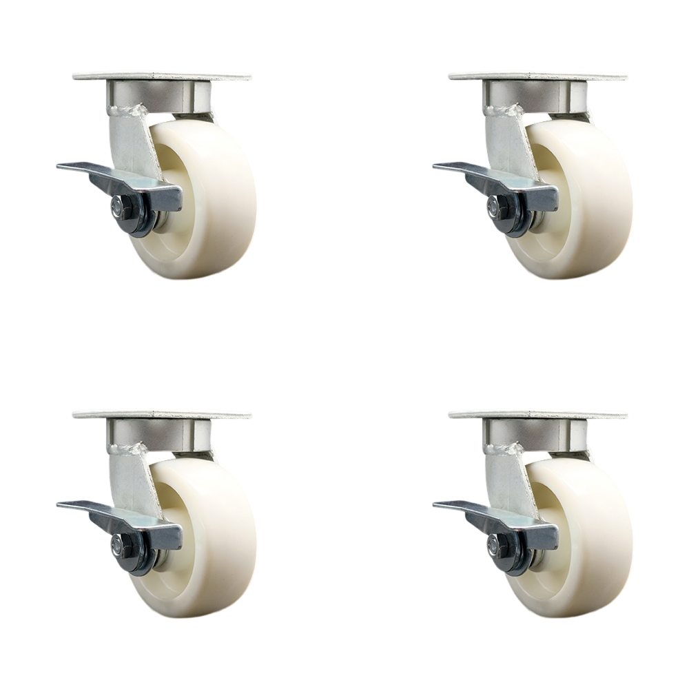 SCC-KP30S520-NYR-SLB-4 Kingpinless Nylon Swivel Top Plate Caster with 5 x 2 in. White Wheels - 3600 lbs Total Capacity - Set of 4