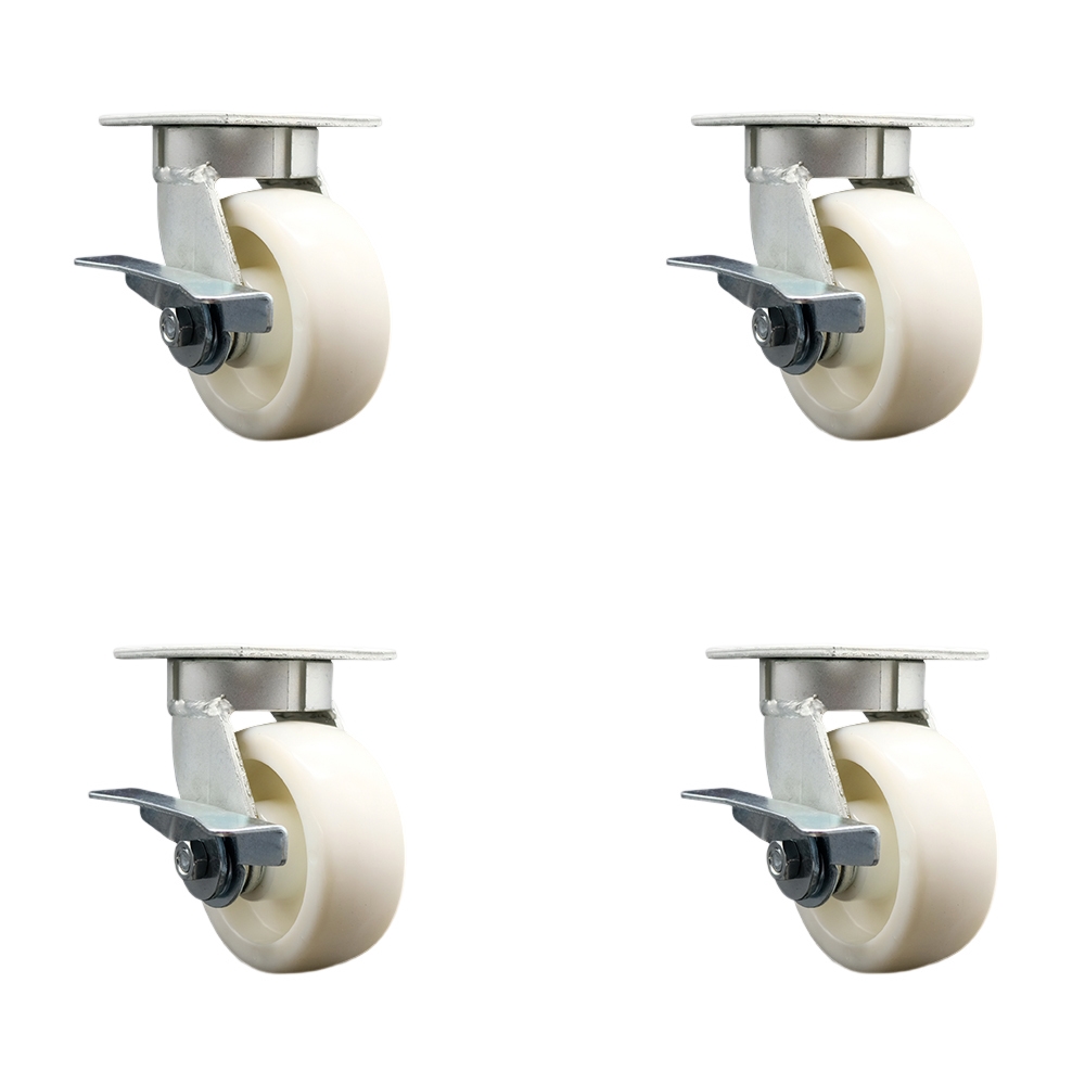 SCC-KP30S520-NYR-SLB-BSL-4 Kingpinless Nylon Swivel Top Plate Caster with 5 x 2 in. White Wheels - 3600 lbs Total Capacity - Set of 4