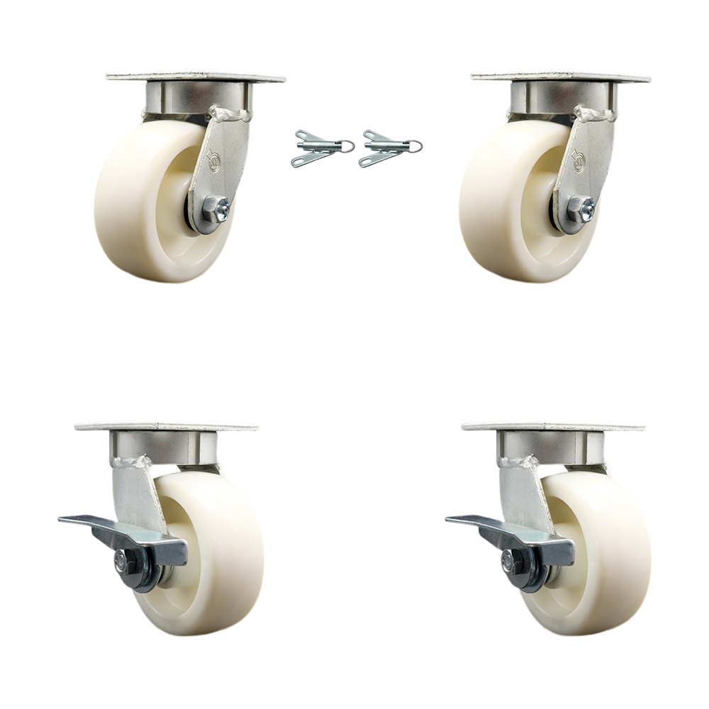 SCC-KP30S520-NYR-BSL-2-SLB-2 Kingpinless Nylon Swivel Top Plate Caster with 5 x 2 in. White Wheels - 3600 lbs Total Capacity - Set of 4