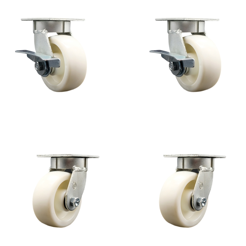 SCC-KP30S520-NYR-SLB-BSL-2-BSL-2 Kingpinless Nylon Swivel Top Plate Caster with 5 x 2 in. White Wheels - 3600 lbs Capacity - Set of 4
