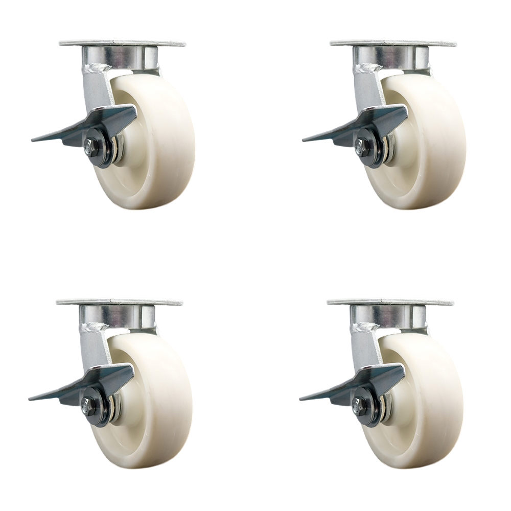 SCC-KP30S620-NYR-SLB-4 Kingpinless Nylon Swivel Top Plate Caster with 6 x 2 in. White Wheels - 5000 lbs Total Capacity - Set of 4