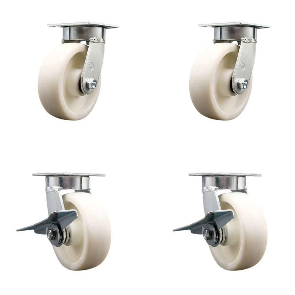 SCC-KP30S620-NYR-2-SLB-2 Kingpinless Nylon Swivel Top Plate Caster with 6 x 2 in. White Wheels - 5000 lbs Total Capacity - Set of 4