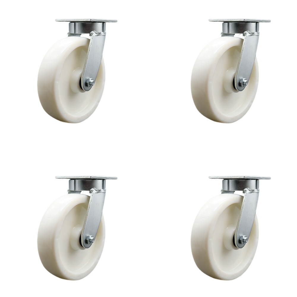 SCC-KP30S820-NYR-4 Kingpinless Nylon Swivel Top Plate Caster with 8 x 2 in. White Wheels - 5000 lbs Total Capacity - Set of 4