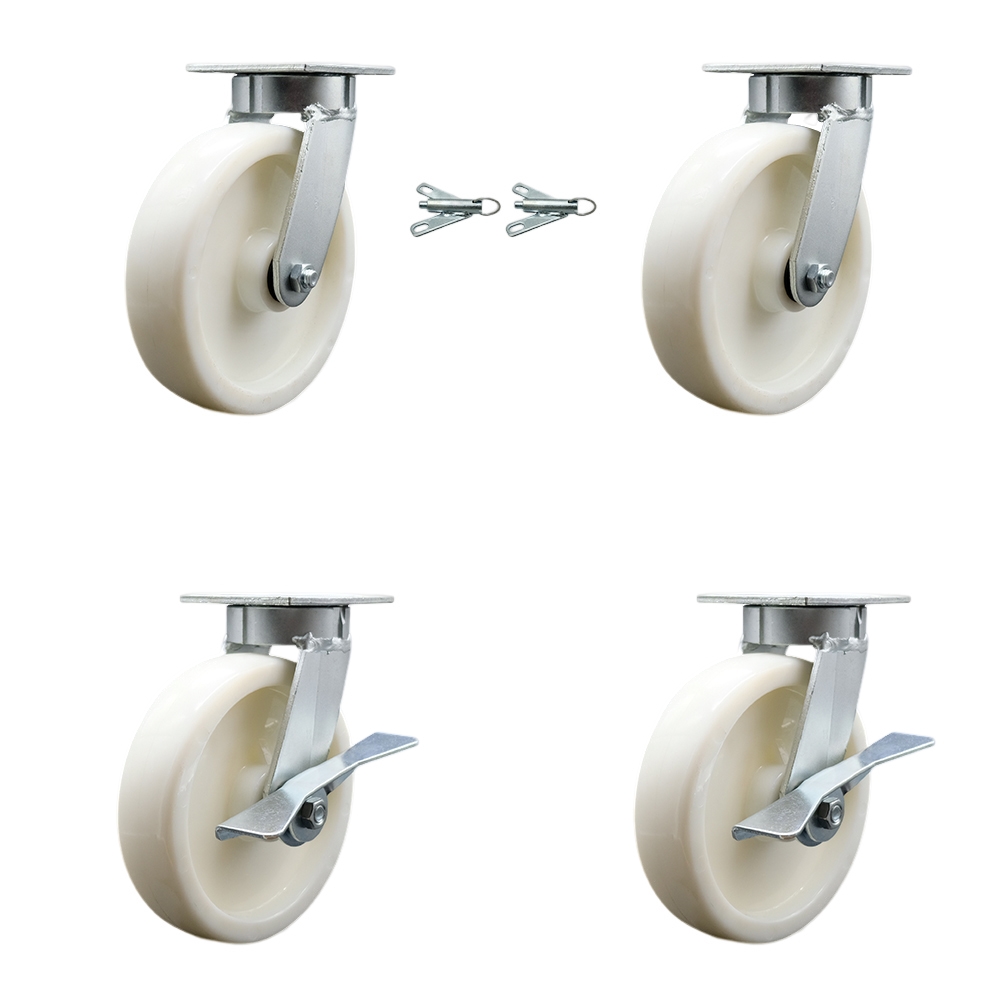 SCC-KP30S820-NYR-BSL-2-SLB-2 Kingpinless Nylon Swivel Top Plate Caster with 8 x 2 in. White Wheels - 5000 lbs Total Capacity - Set of 4