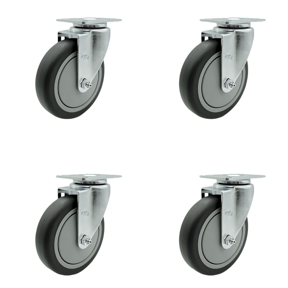 SCC-SSSS20S514-TPRB-4 Stainless Steel Thermoplastic Rubber Swivel Top Plate Caster with 5 x 1.25 in. Gray Wheels - 1200 lbs Total Capacity - Set of 4