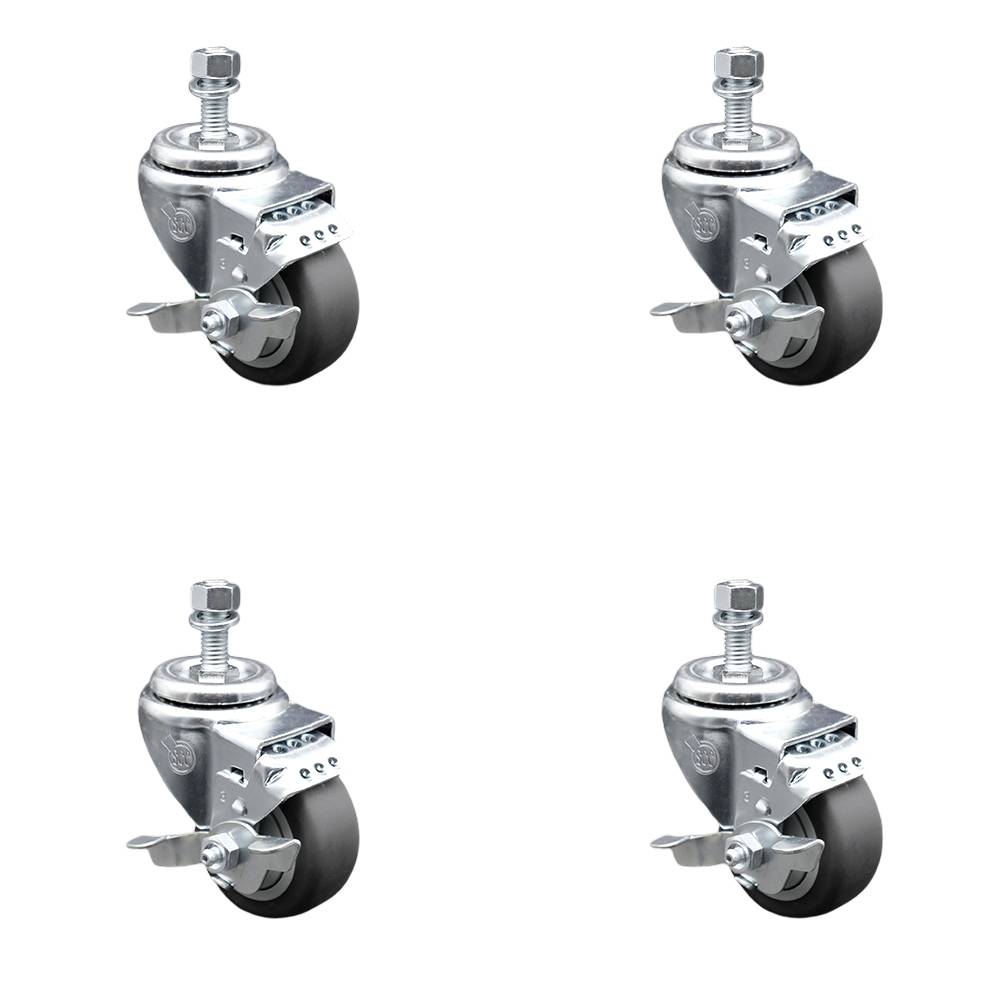 SCC-SSSSTS20S3514-TPRB-TLB-121315-4 Stainless Steel Thermoplastic Rubber Swivel Threaded Stem Caster - 920 lbs Total Capacity - Set of 4