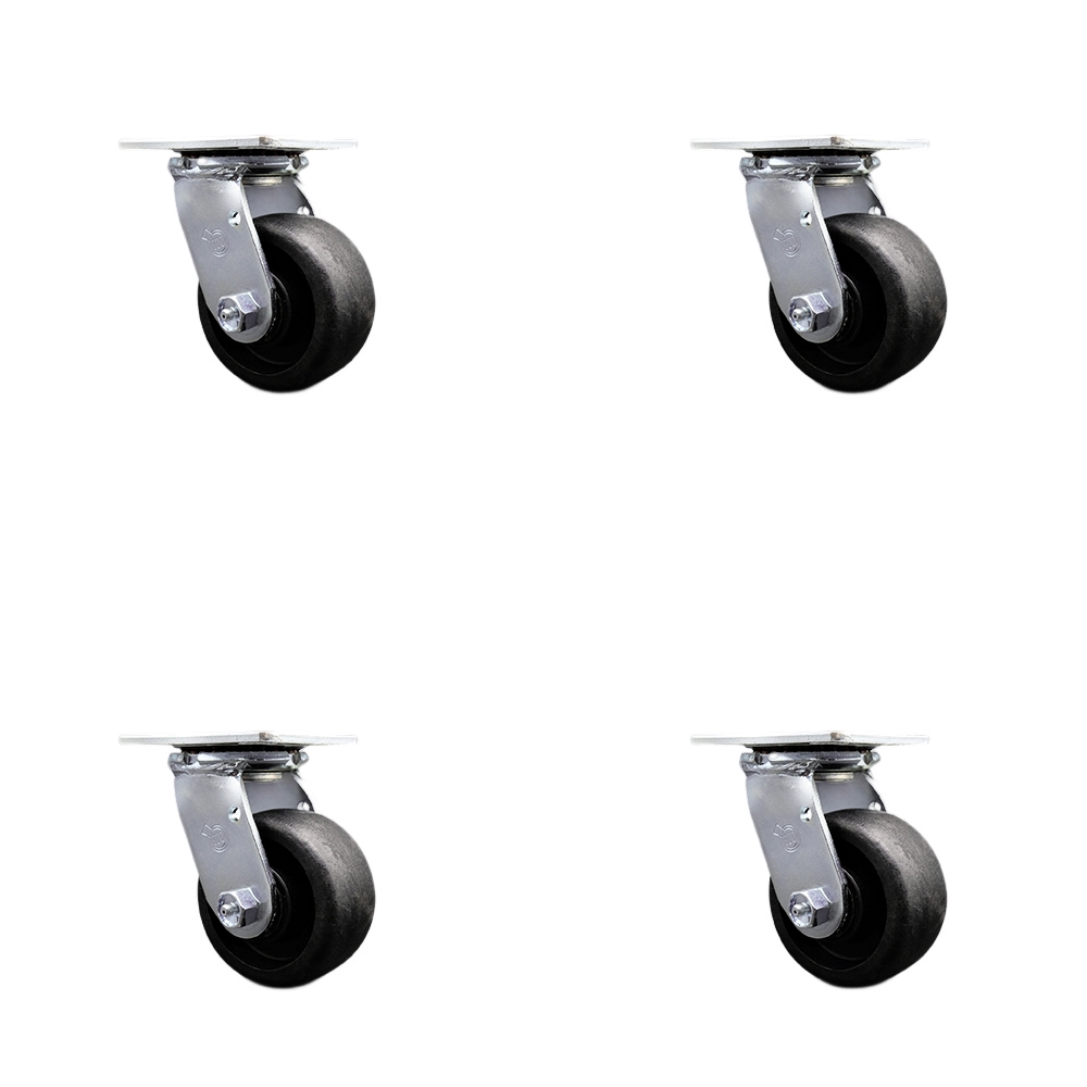 SCC-30CS420-GFNR-BSL-4 Glass Filled Nylon Swivel Top Plate Casters, Heavy Duty with 4 in. Wheels - 4800 lbs Total Capacity - Set of 4