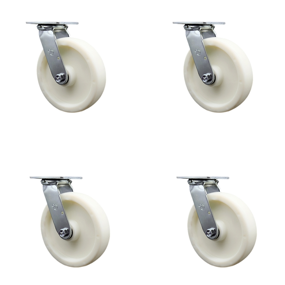 SCC-30CS820-NYR-BSL-4 Nylon Swivel Top Plate Casters, Heavy Duty with 8 in. Wheels - 5000 lbs Total Capacity - Set of 4