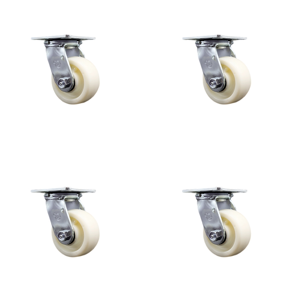 SCC-SS30S420-NYR-4 Stainless Steel Nylon Swivel Top Plate Casters, Heavy Duty with 4 in. Wheels - 3200 lbs Total Capacity - Set of 4