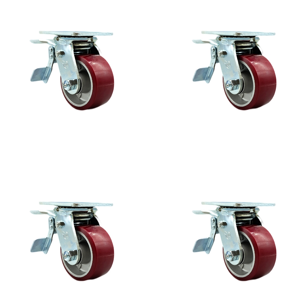 SCC-TTL30S420-PAR-4 Polyurethane on Aluminum Swivel Top Plate Casters, Heavy Duty with 4 in. Wheels - 2800 lbs Total Capacity - Set of 4