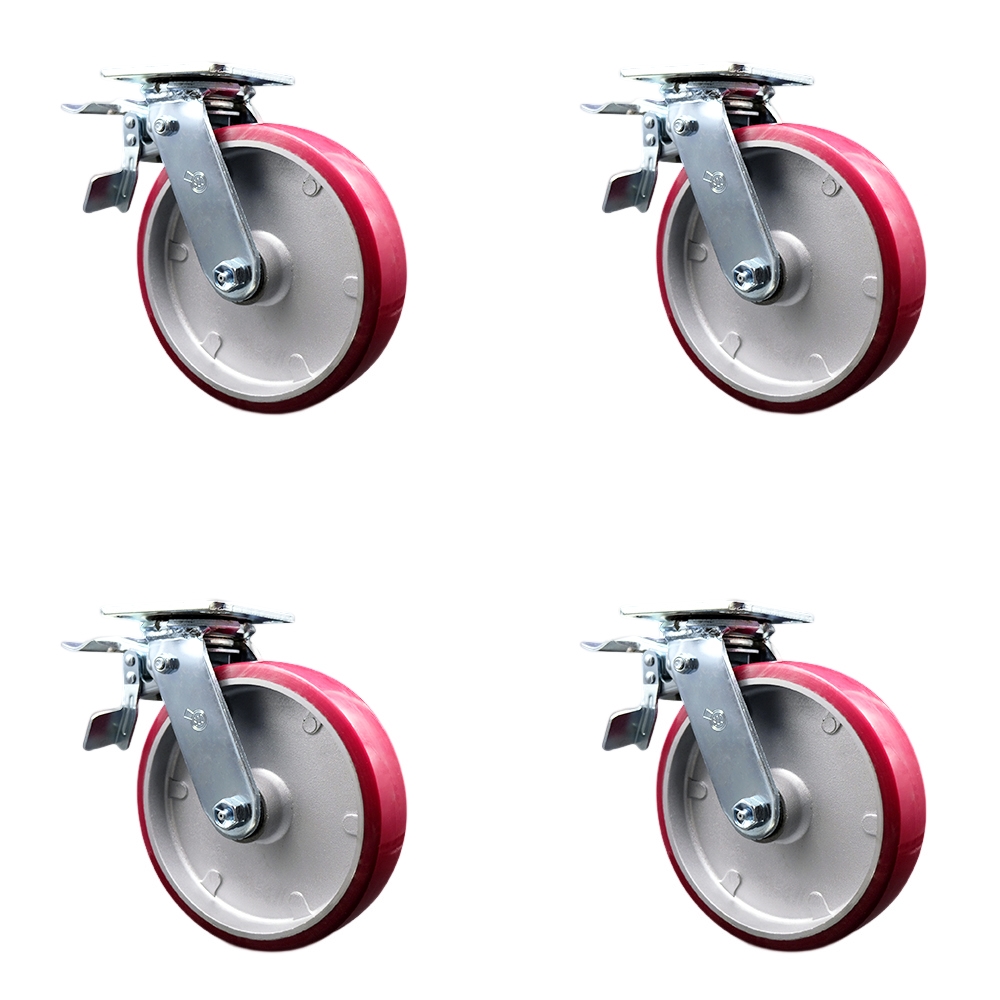 SCC-TTL30S820-PAR-4 Polyurethane on Aluminum Swivel Top Plate Casters, Heavy Duty with 8 in. Wheels - 5000 lbs Total Capacity - Set of 4
