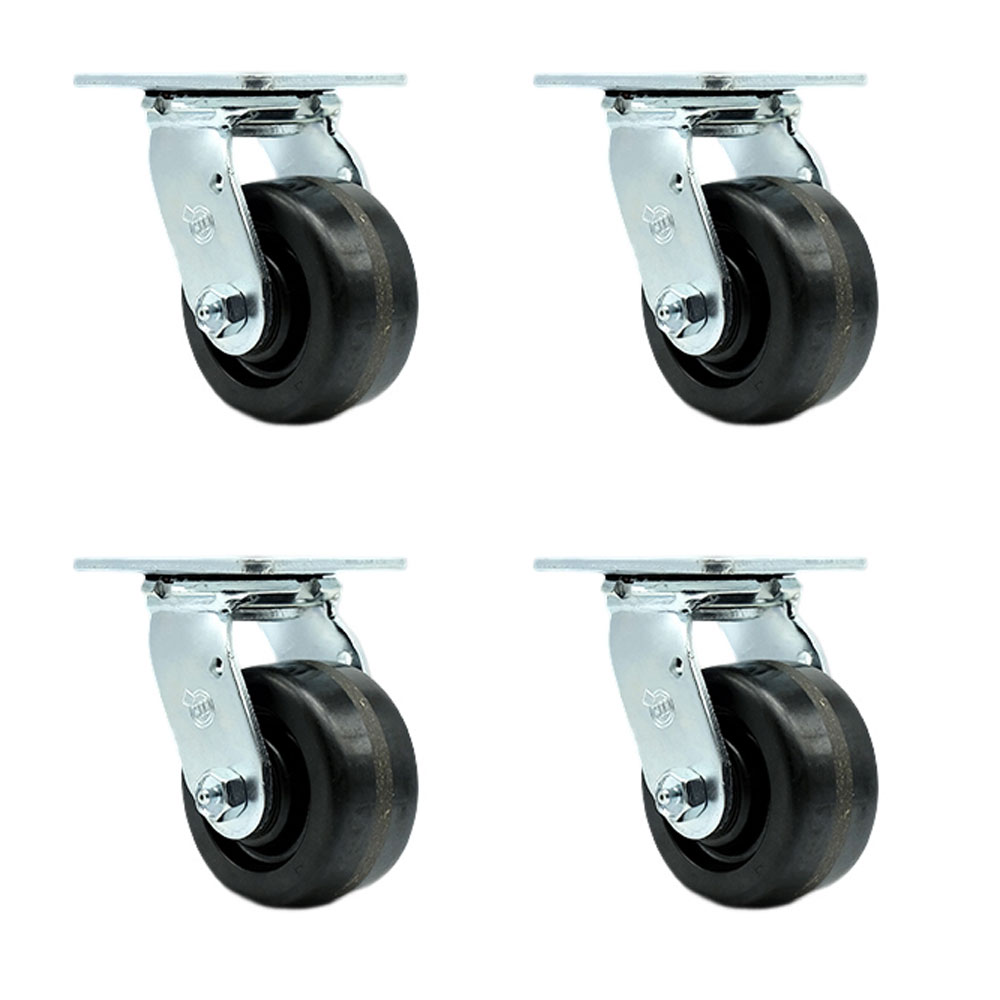 SCC-30CS420-PHR-BSL-4 Phenolic Swivel Top Plate Casters, Heavy Duty with 4 in. Wheels - 3200 lbs Total Capacity - Set of 4