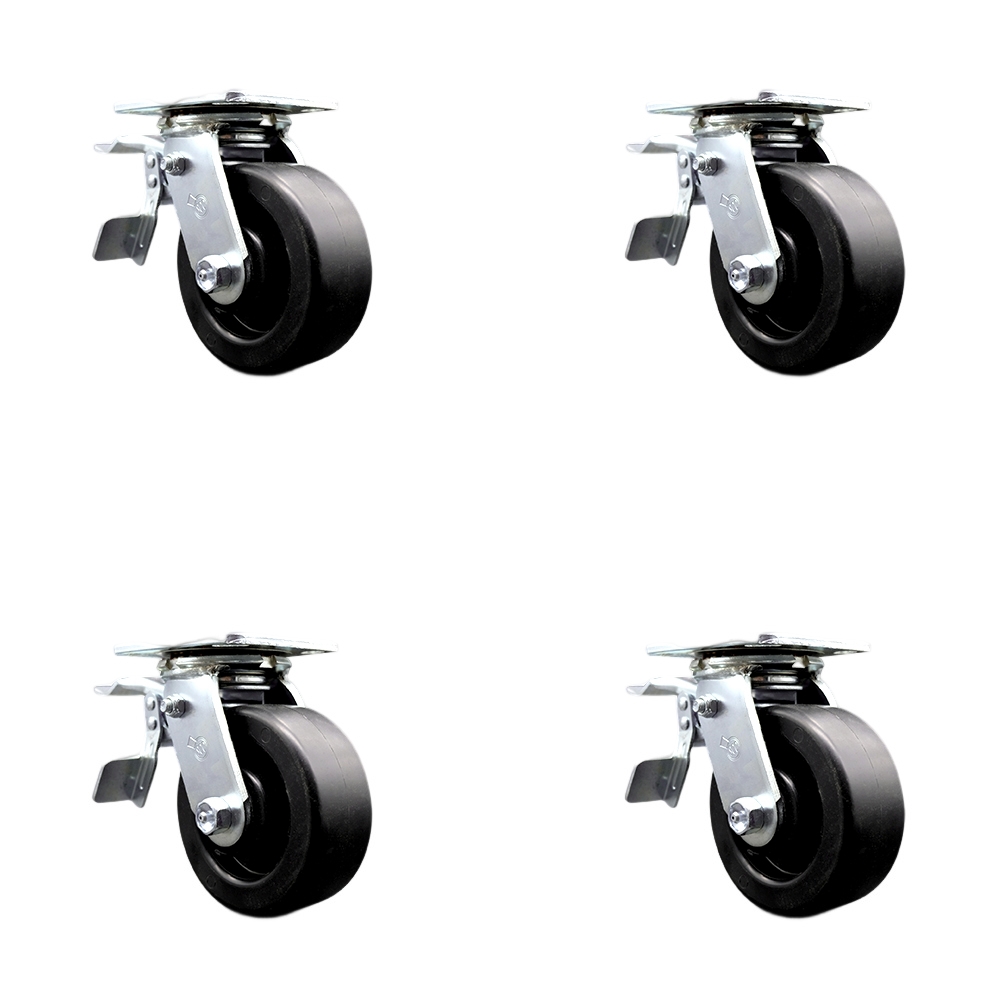 SCC-TTL30S520-POR-4 Polyolefin Swivel Top Plate Casters, Heavy Duty with 5 in. Wheels - 2600 lbs Total Capacity - Set of 4