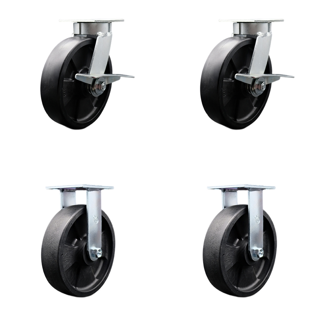 SCC-KP30S820-GFNR-SLB-2-R-2 Kingpinless Glass Filled Nylon Swivel Top Plate Caster with 8 x 2 in. Black Wheels - 5000 lbs Total Capacity - Set of 4