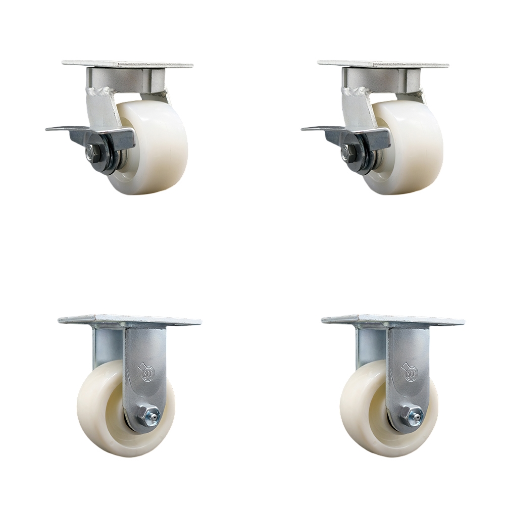 SCC-KP30S420-NYR-SLB-2-R-2 Kingpinless Nylon Swivel Top Plate Caster with 4 x 2 in. White Wheels - 3200 lbs Total Capacity - Set of 4