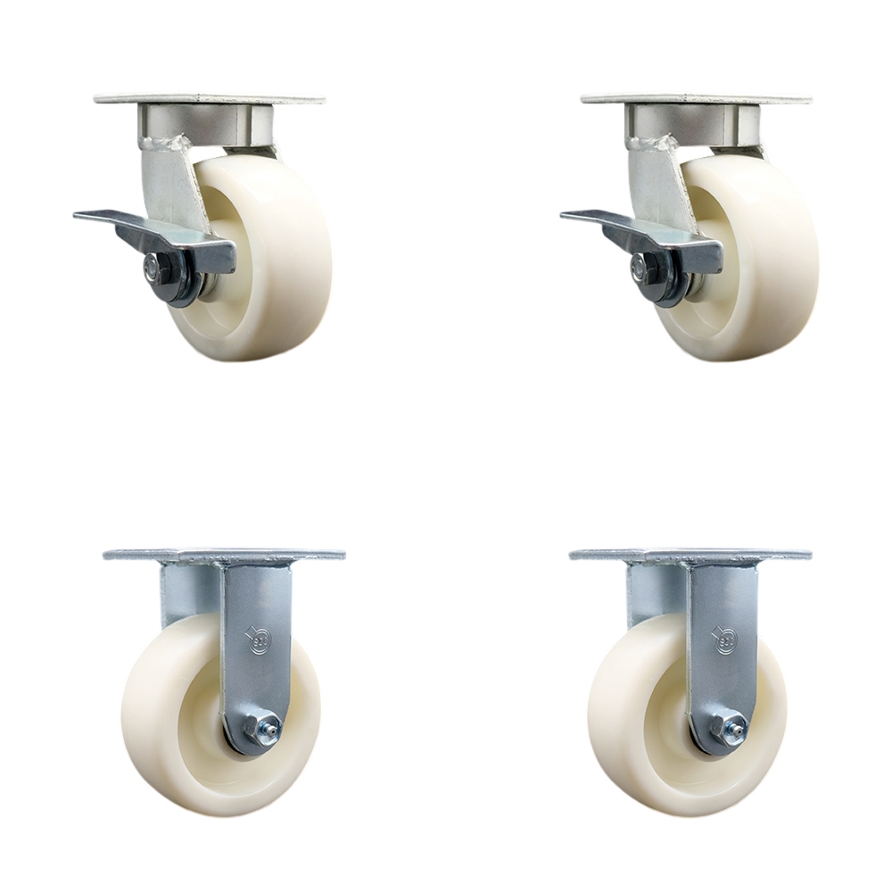 SCC-KP30S520-NYR-2-R-2 Kingpinless Nylon Swivel Top Plate Caster with 5 x 2 in. White Wheels - 3600 lbs Total Capacity - Set of 4