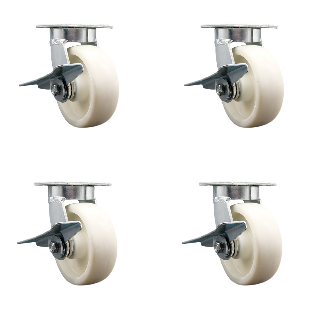 SCC-KP30S620-NYR-SLB-BSL-4 Kingpinless Nylon Swivel Top Plate Caster with 6 x 2 in. White Wheels - 5000 lbs Total Capacity - Set of 4