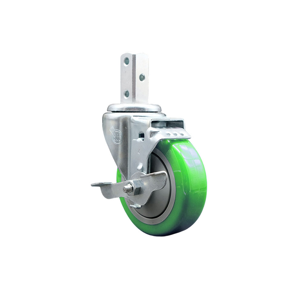 Swivel Square Stem Caster with 4 x 1.25 in. Green Polyurethane Wheel, 0.87 x 2 in. Square Stem & 3 0.26 in. Diameter Mounting Holes