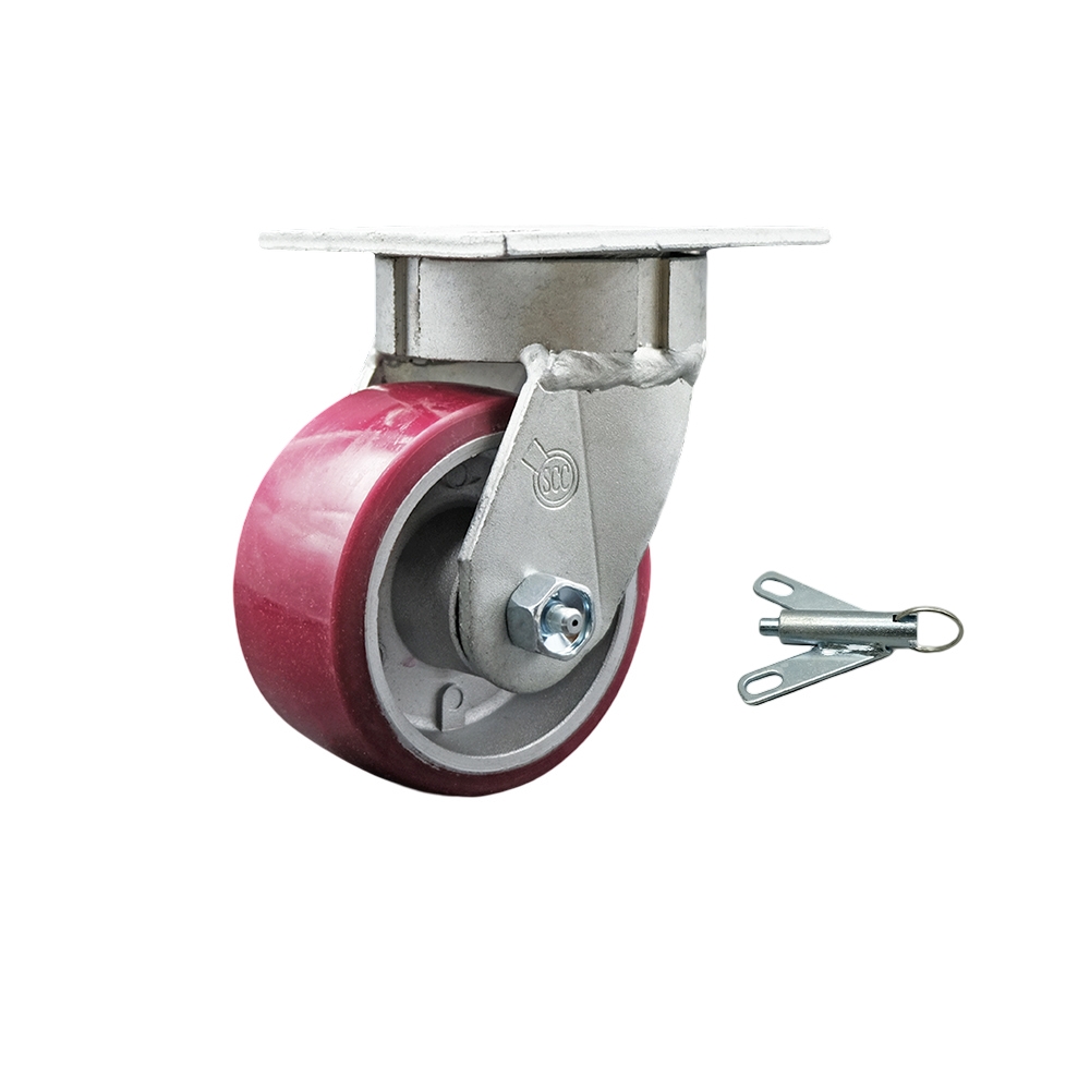 Kingpinless Polyurethane on Aluminum Swivel Top Plate Caster with 4 x 2 in. Maroon Wheel & Bolt on Swivel Lock - 700 lbs Capacity per Caster